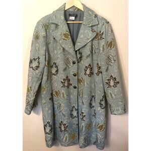 City Girl Nancy Bolen Jacquard Tapestry Coat Jacket Size XL Light Blue Floral